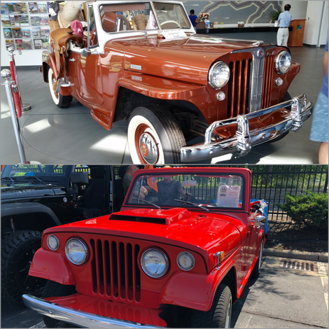 Top: This beautiful 1949 Jeepster greets visitors to Pennsylvania, off I-95. Photo credit: Oppositelock contributor Chuckles.Bottom: What’s believed to be the only surviving Jeepster Commando prototype. A Kaiser employee talked management out of scrapping it. Photo credit: the author.